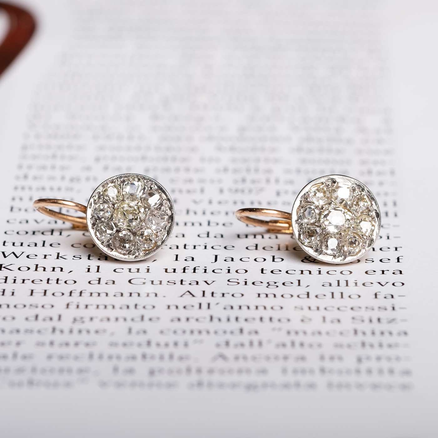 Old mine cut diamond small drop earrings