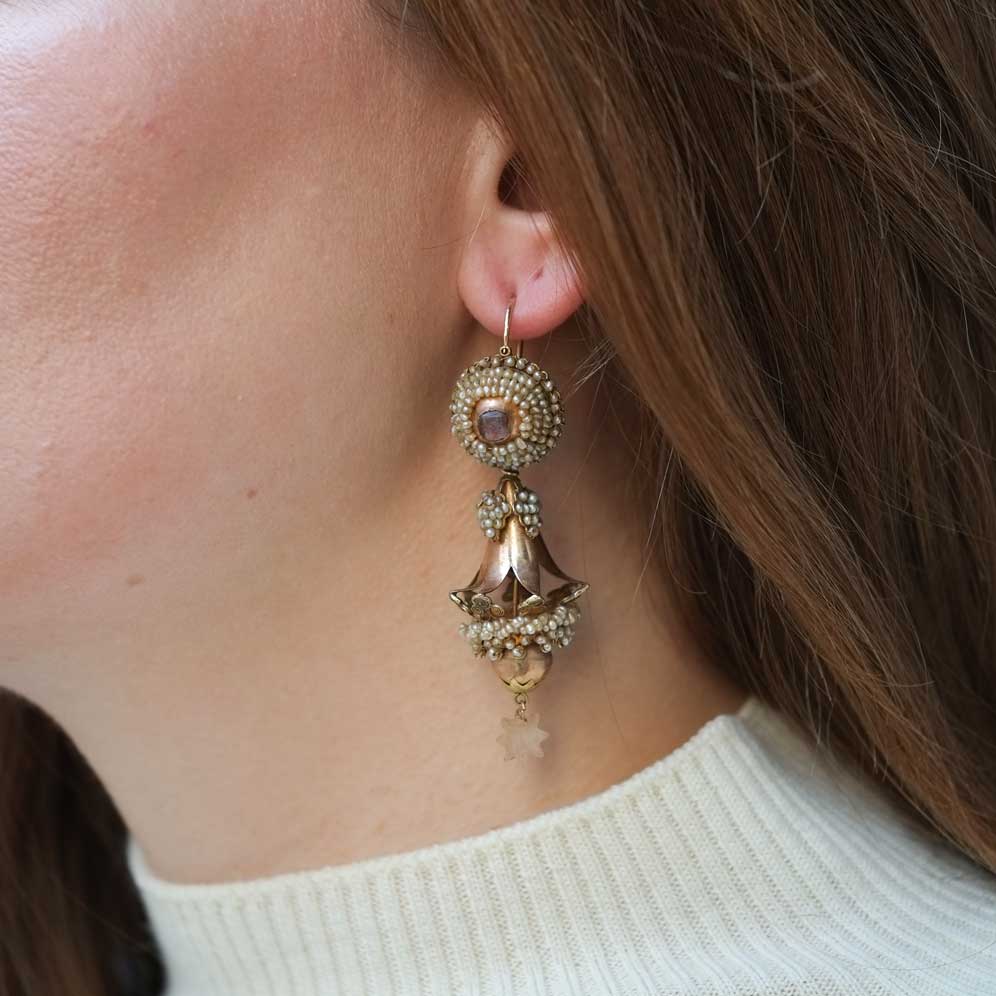 Antique Sicilian Earrings With Natural pearls