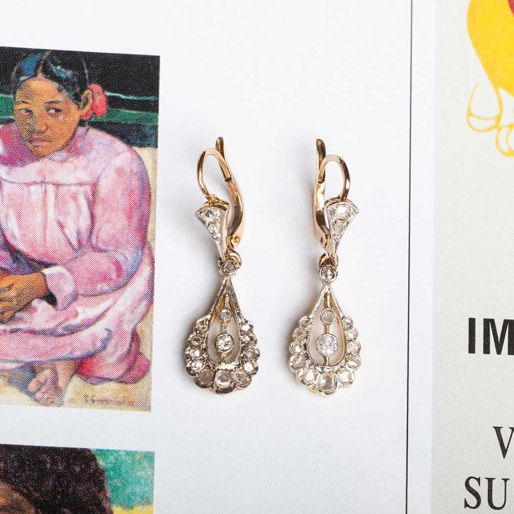Deco old cut and rose cut diamond drop earrings