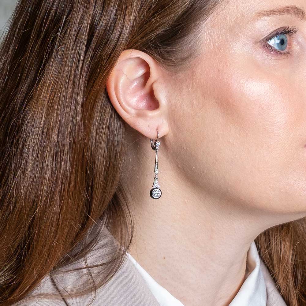 Diamond and Onyx Deco diamond pendant earrings