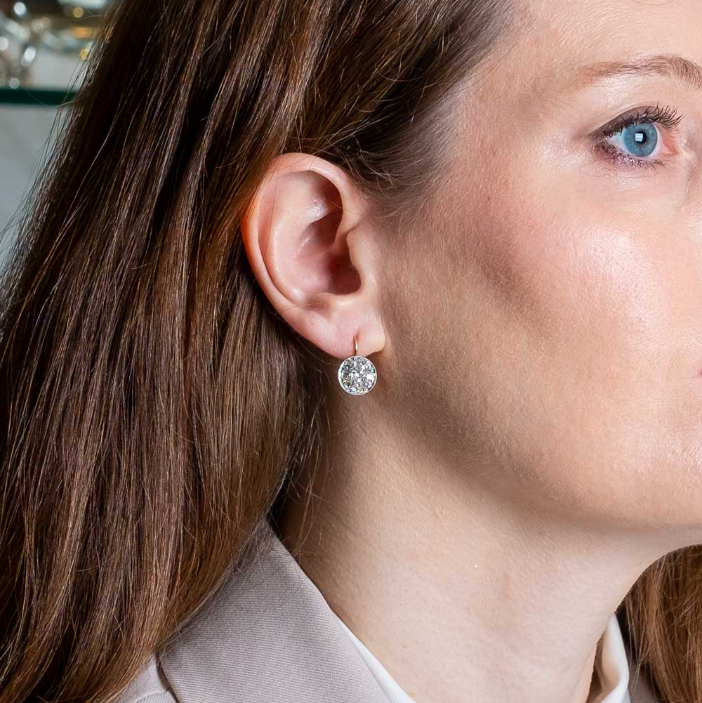 Old mine cut diamond small drop earrings