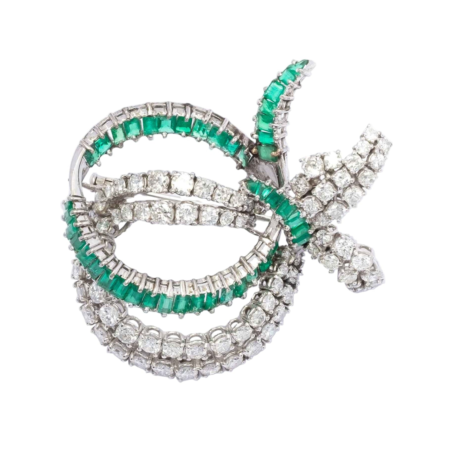 1960s White Gold Brooch with Diamonds & Emeralds