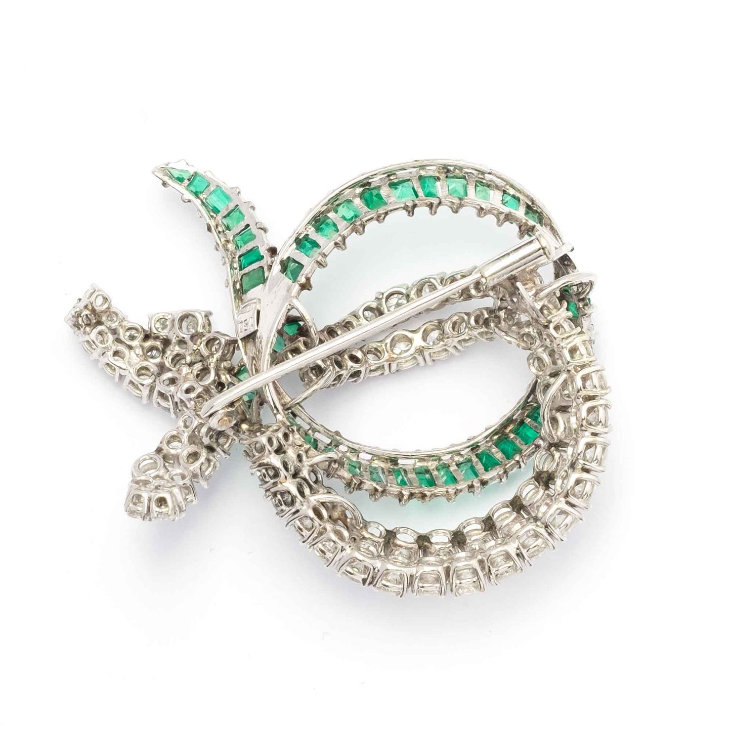 1960s White Gold Brooch with Diamonds & Emeralds