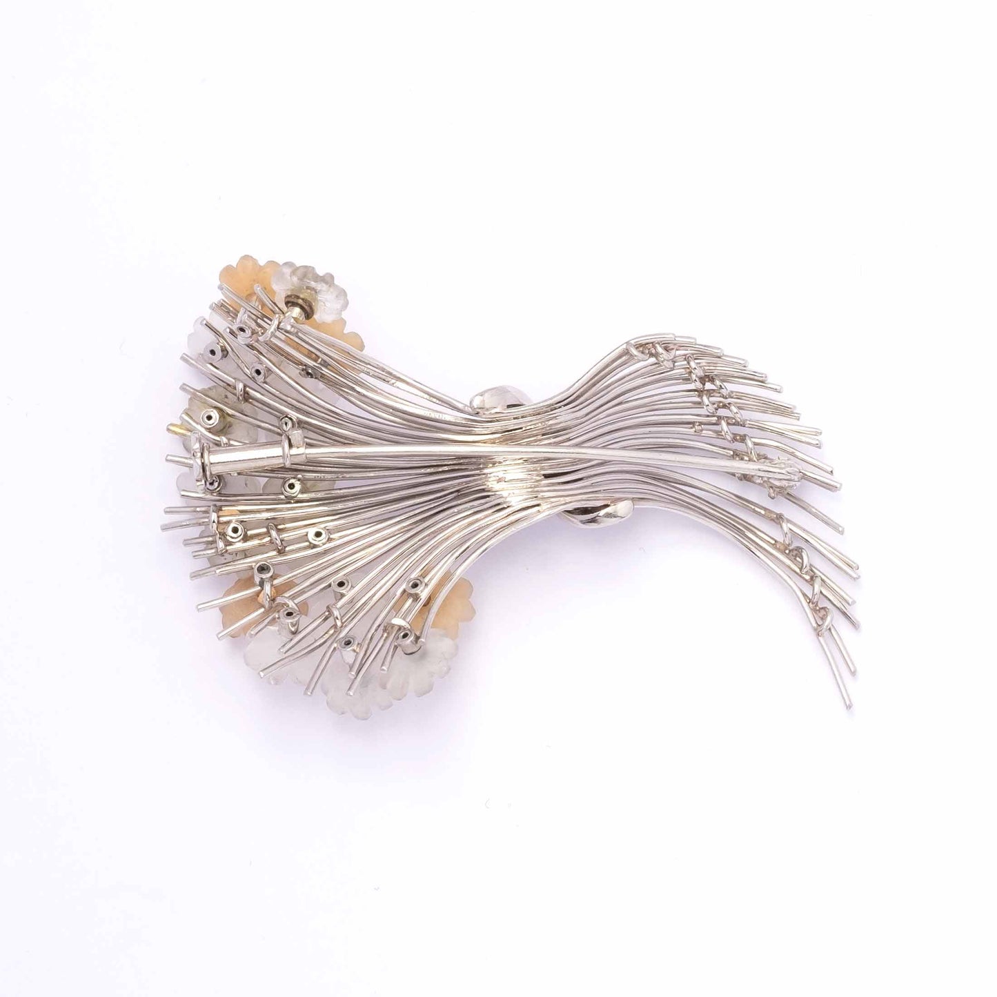 1960s White Gold Brooch with Hand-Carved Chalcedony & Diamonds