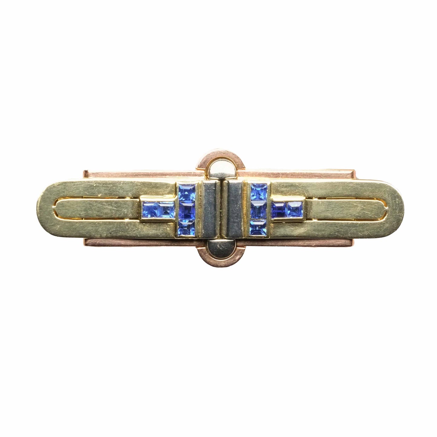 1940's Double Clip Brooch Three tone gold & Sapphires