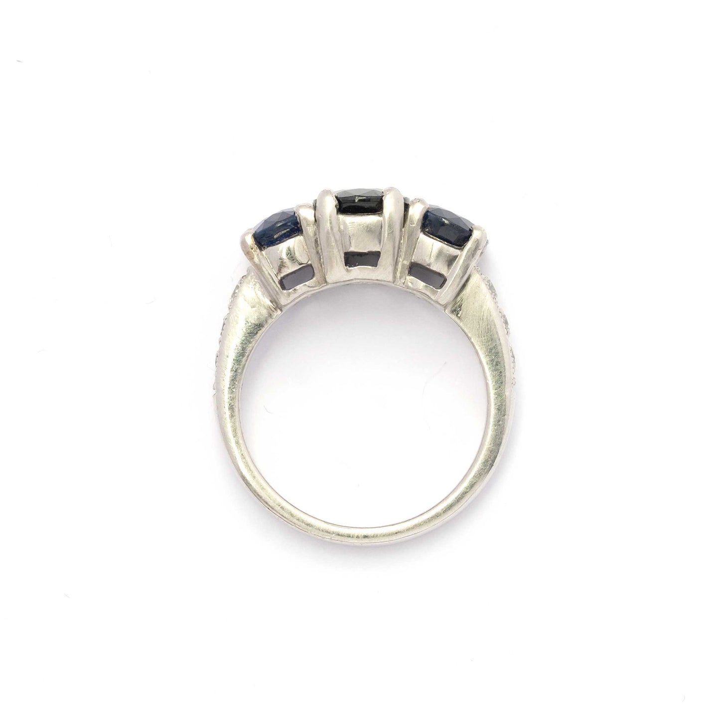 Vintage Platinum Ring with Natural Sapphire Trilogy and Diamonds