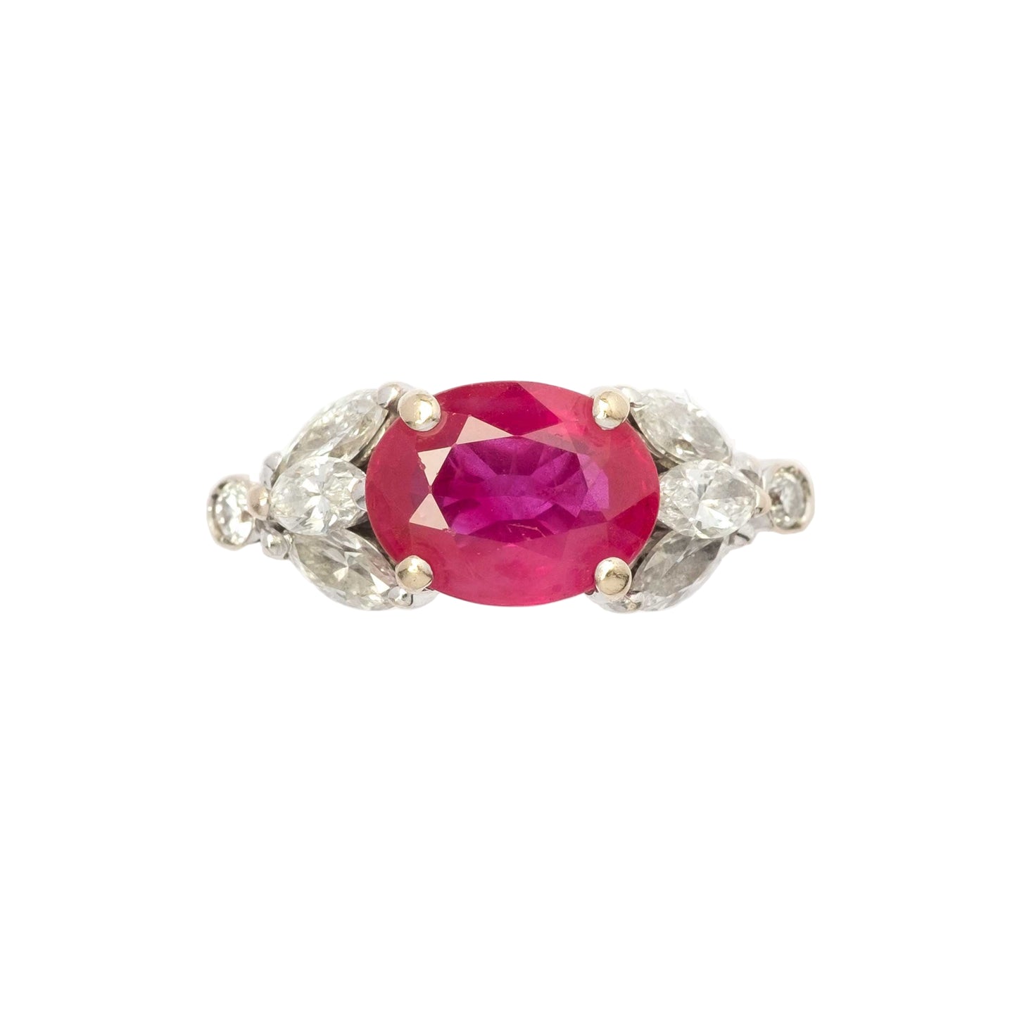 Vintage 18ct White Gold Ring with Natural Ruby and Diamonds