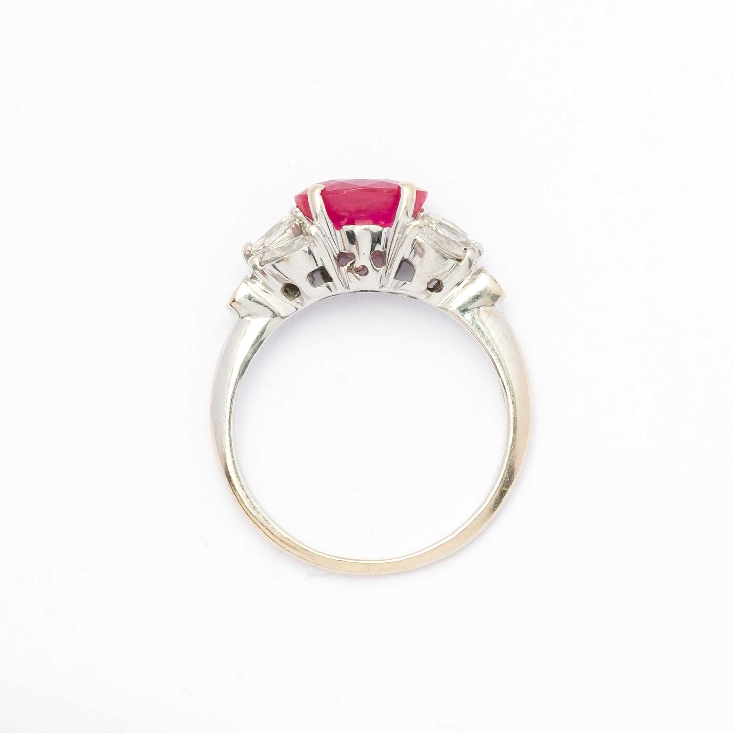 Vintage 18ct White Gold Ring with Natural Ruby and Diamonds