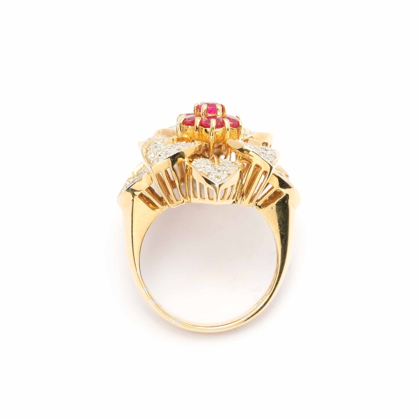 Floral Cocktail Ring in 18ct Yellow Gold with Diamonds and Natural Rubies