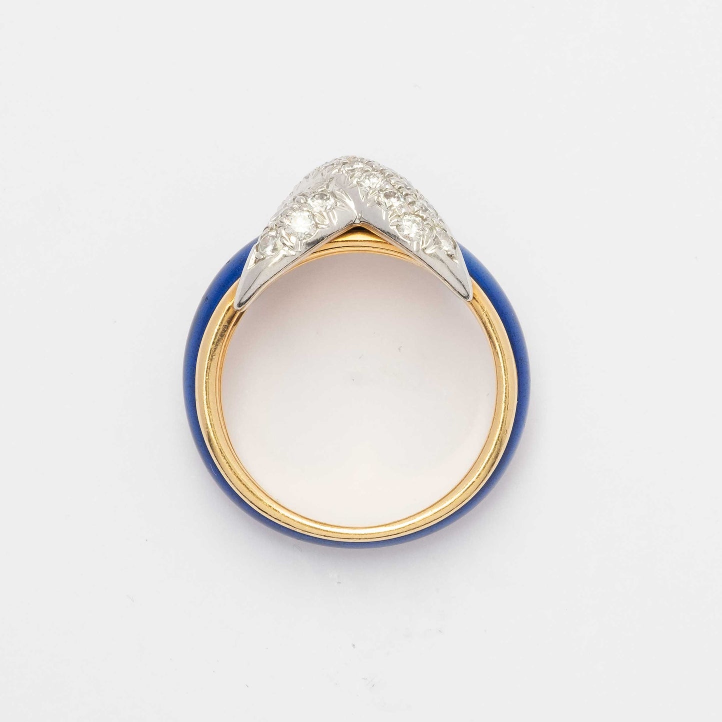Tiffany&Co. Schlumberger Ring in 18ct Gold, Platinum and Blue Enamel with Diamonds – 1970s Vintage