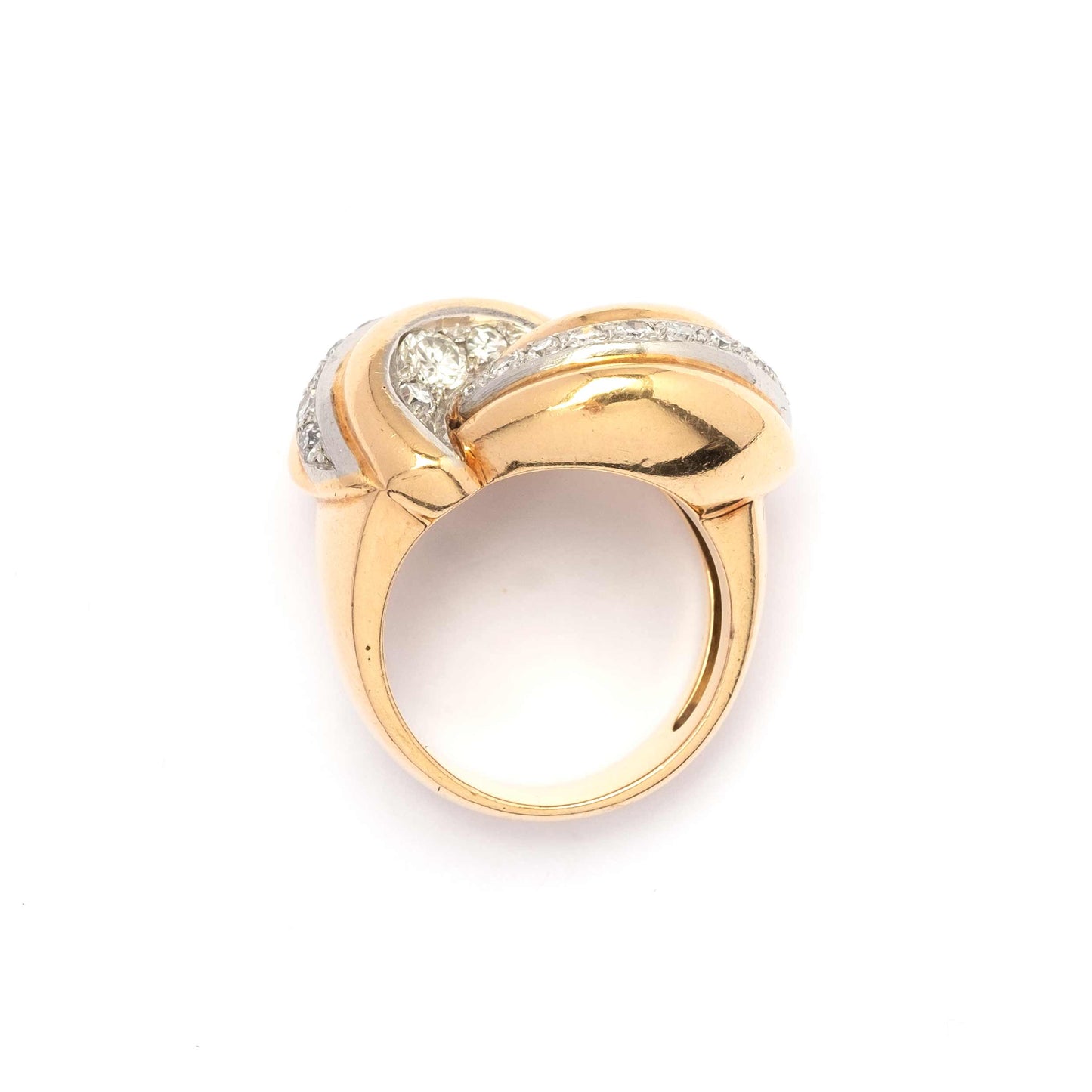 1950s Knot Ring in 18ct Yellow and White Gold with Old-Cut Diamonds