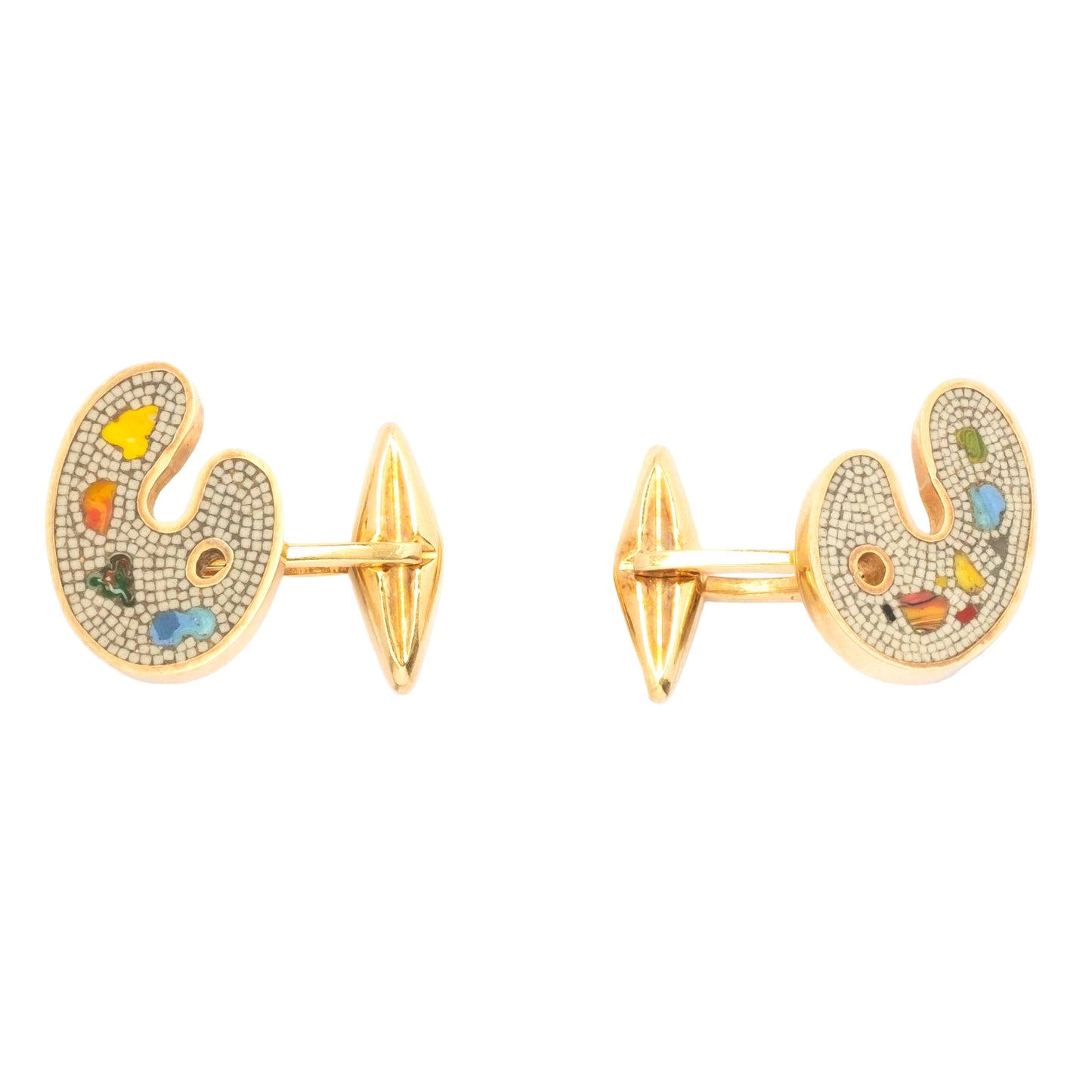 1970s Vintage 18ct Gold Cufflinks with Hardstone Micromosaic – Signed L. Faraoni