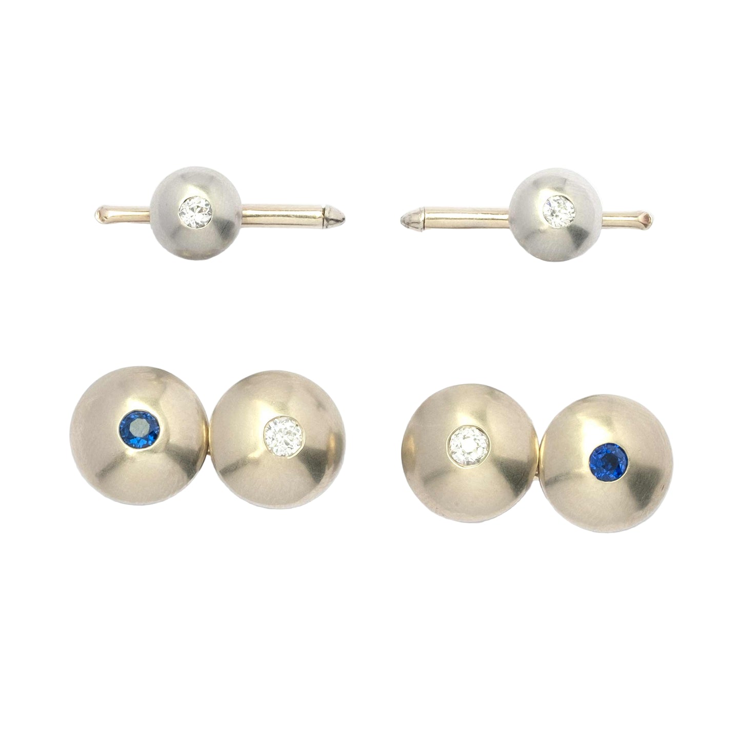 Art Deco 9ct Gold Double Cufflinks with Buttons – Day & Night, 1930s