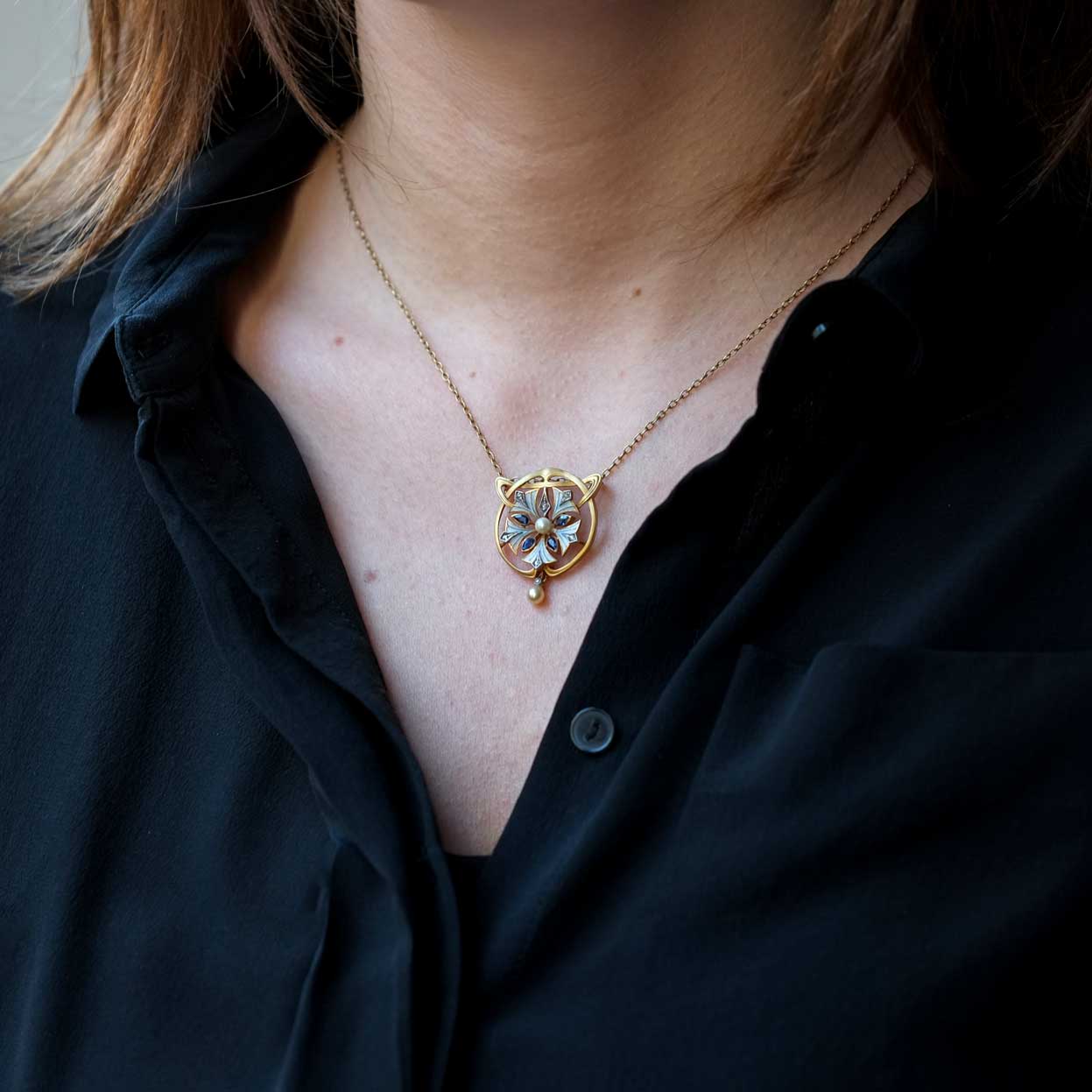 Art Nouveau Enamels & Sapphires Necklace