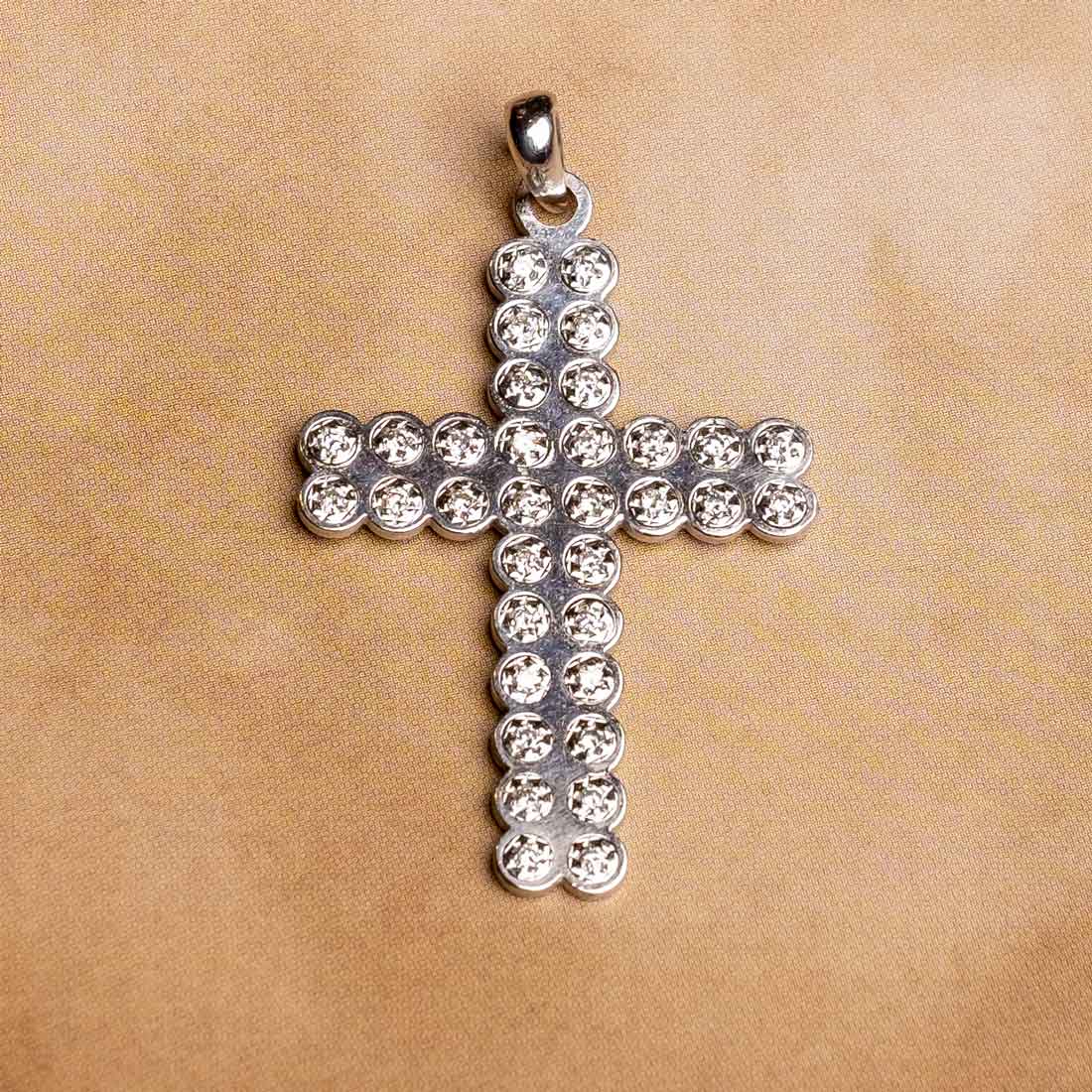 Platinum Cross Pendant with Diamonds, Italy Vintage