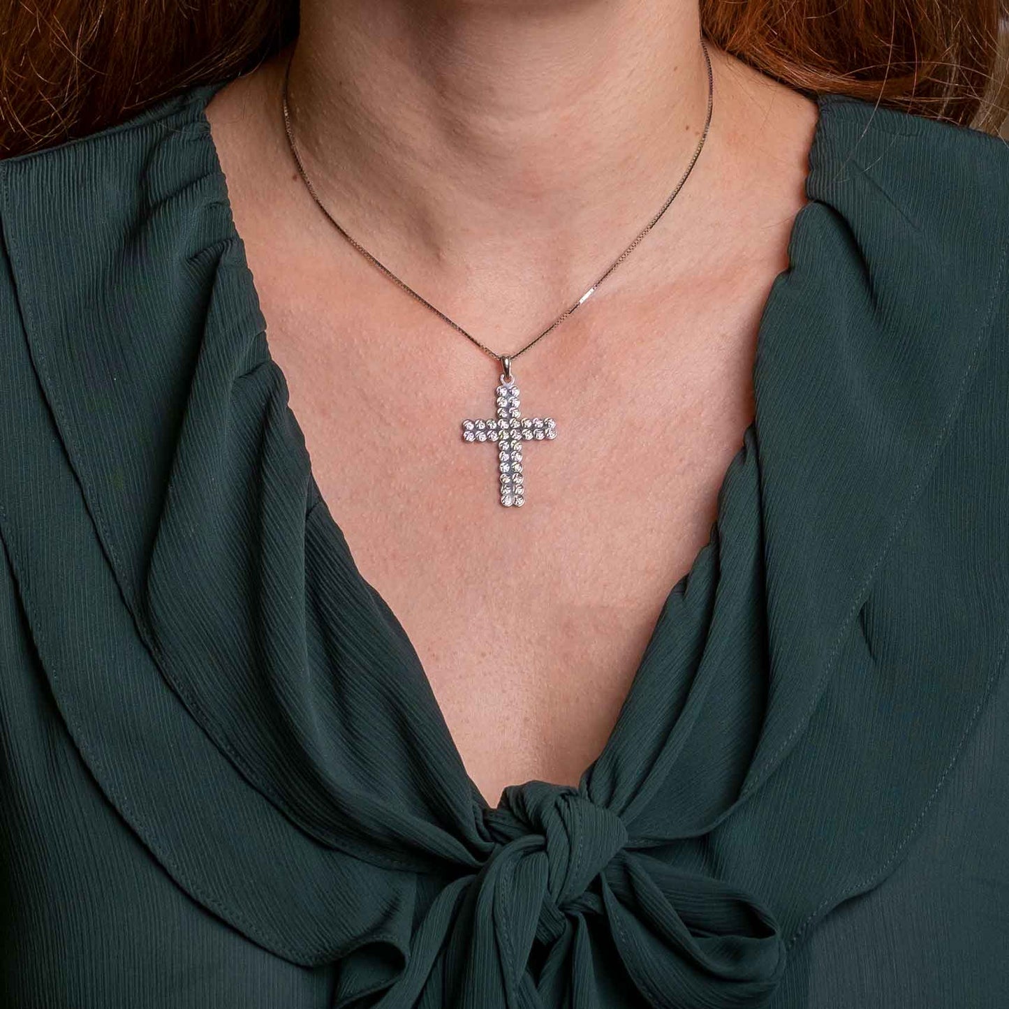 Platinum Cross Pendant with Diamonds, Italy Vintage