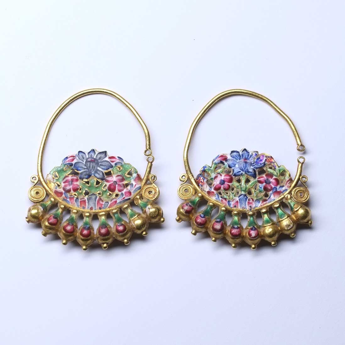 Polychrome Enamel Persian Earrings XIX Century