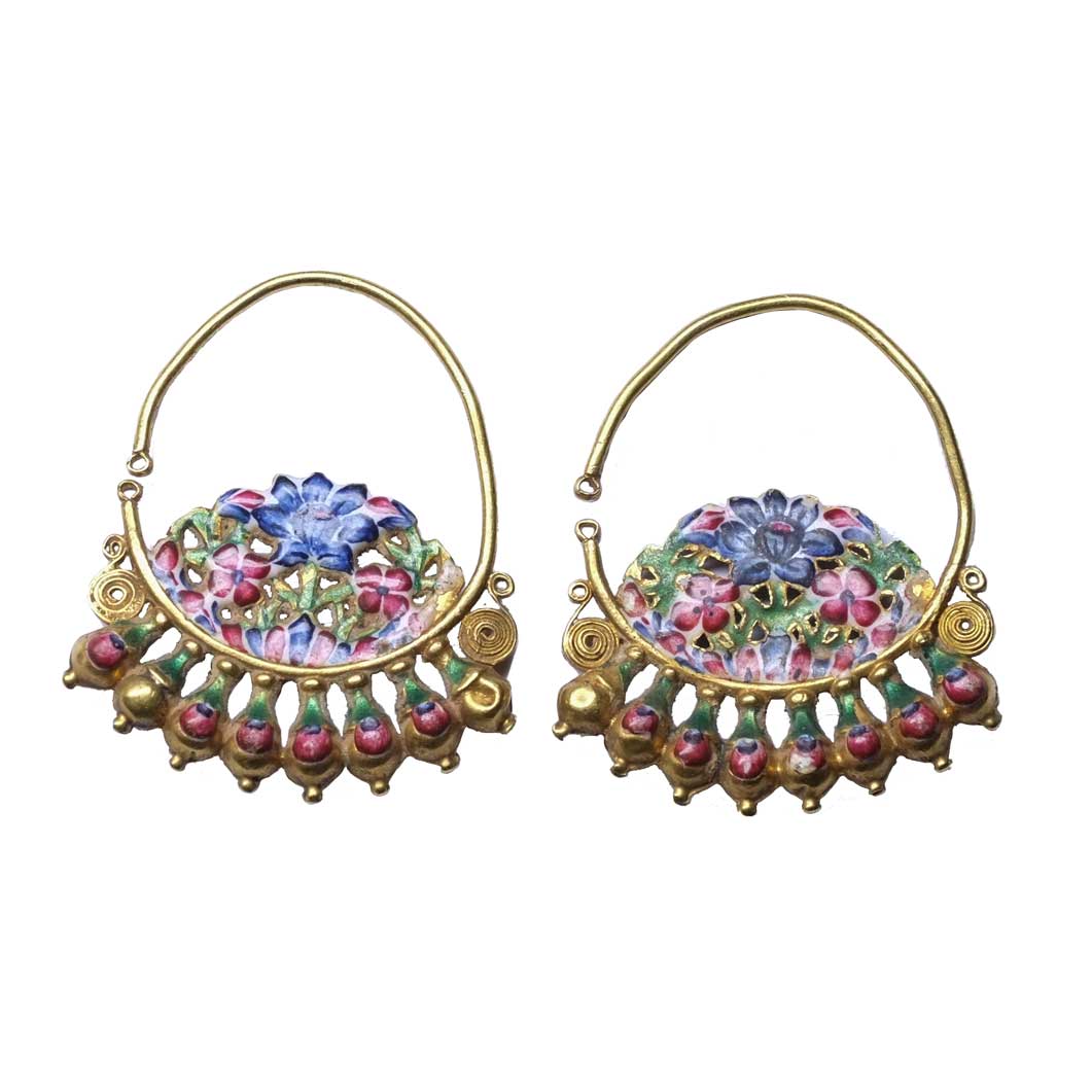 Polychrome Enamel Persian Earrings XIX Century
