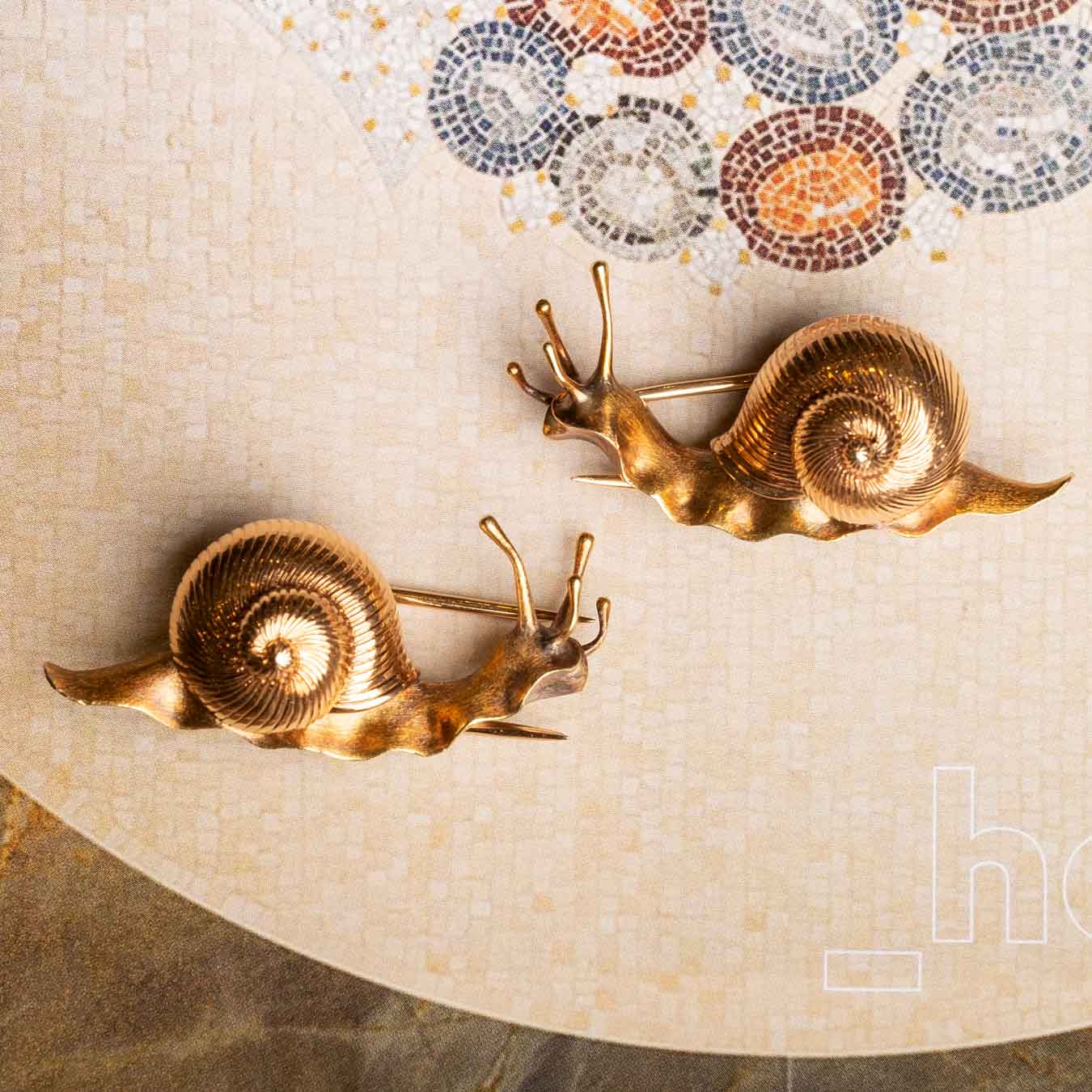 Playful Pair of Vintage 18ct Gold Snail Brooches