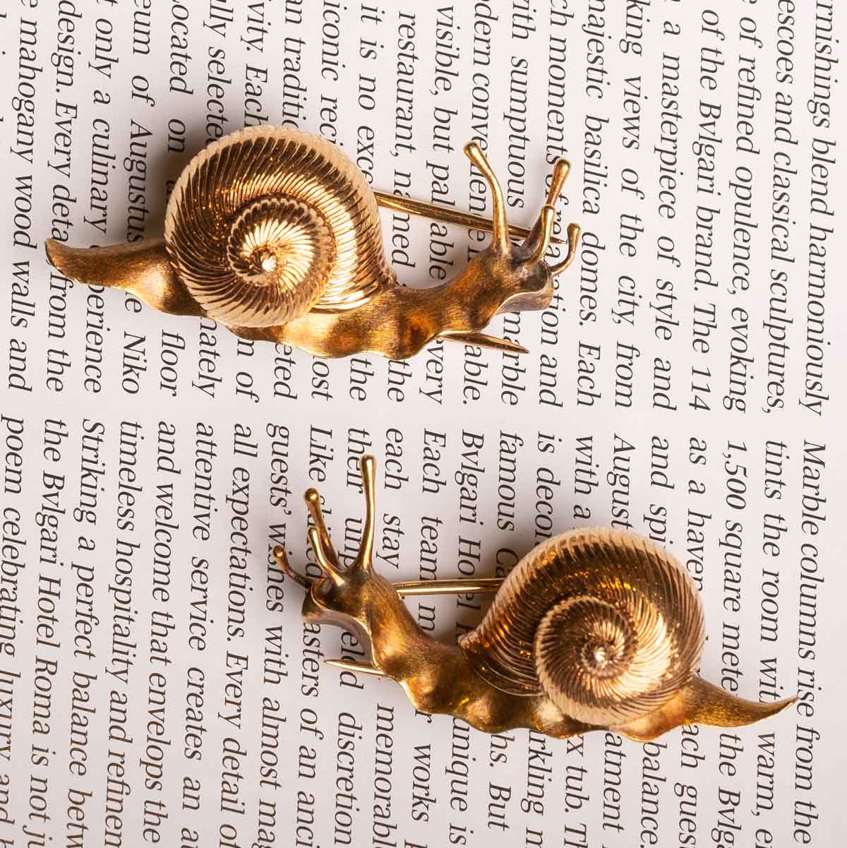 Playful Pair of Vintage 18ct Gold Snail Brooches