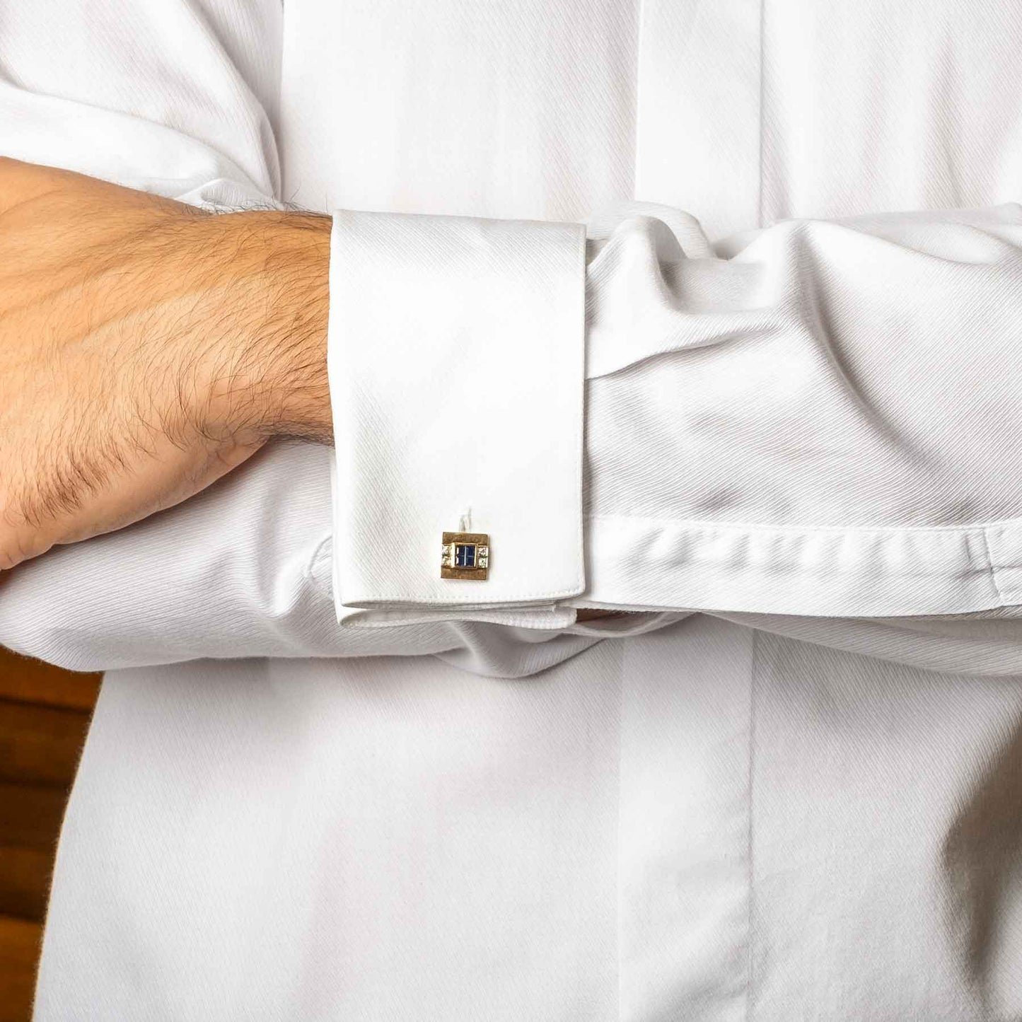 Art Déco 1930s 18ct Gold Double Cufflinks with Diamonds and Blue Stones