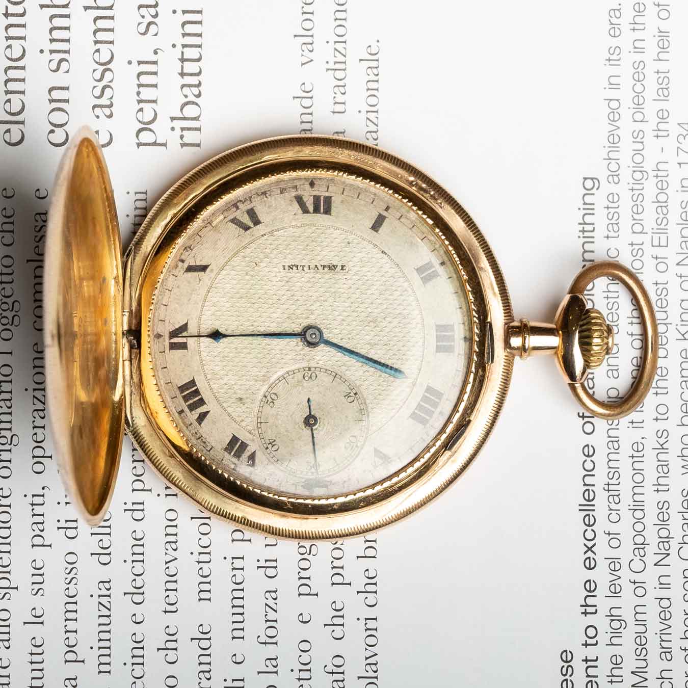 Gold Pocket Watch Signed “Initiative” – Lever Escapement with Breguet Hairspring, Early 20th Century