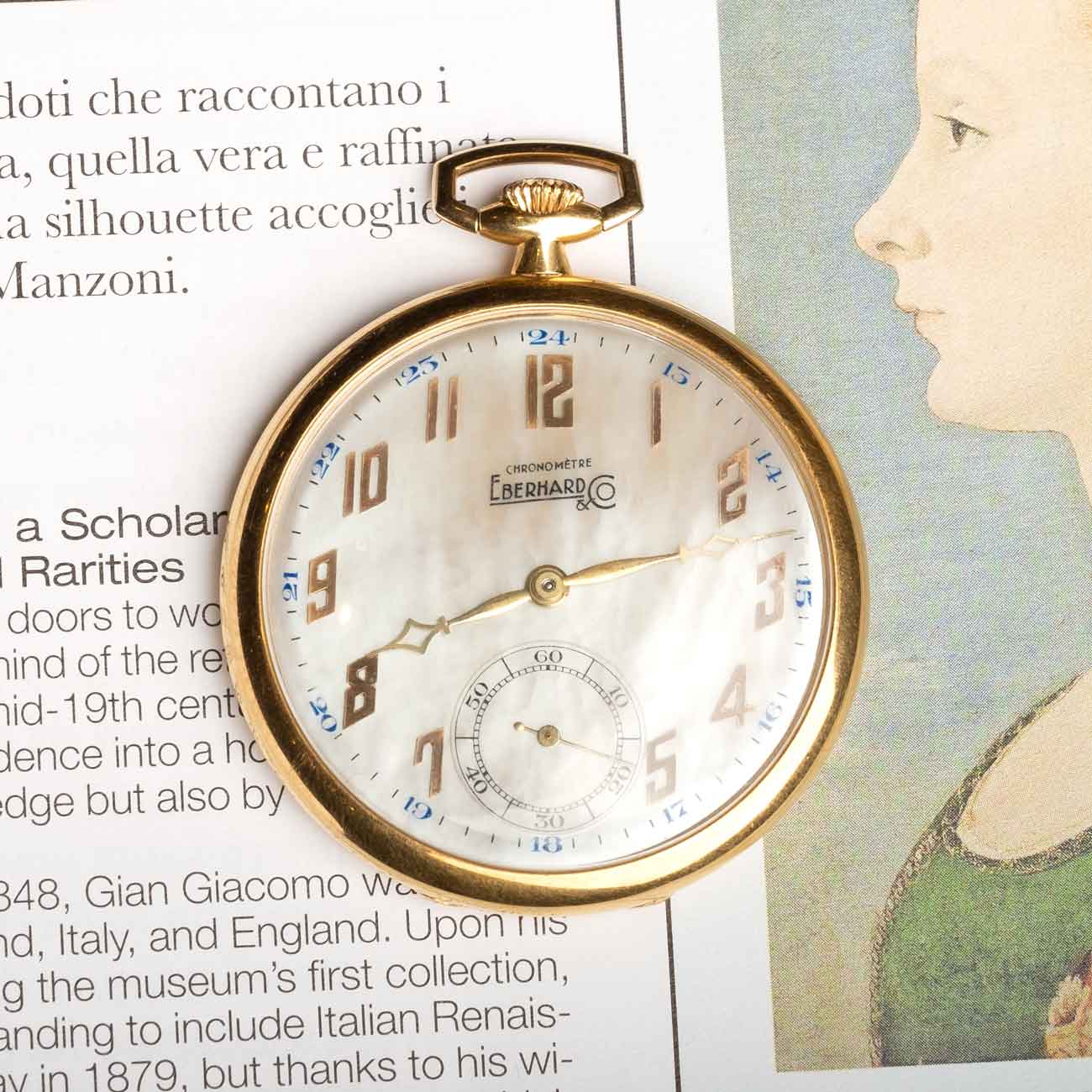 Eberhard & Co. Pocket Watch in 18ct Gold with Rare Mother-of-Pearl Dial – Art Déco, 1930
