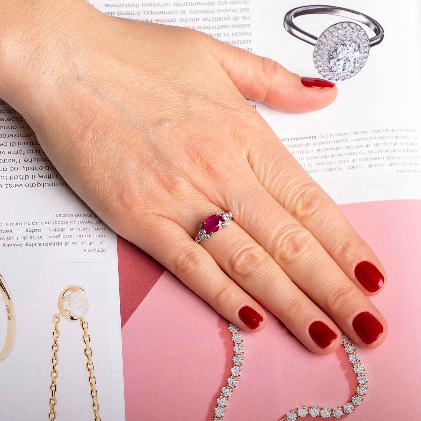 Vintage 18ct White Gold Ring with Natural Ruby and Diamonds