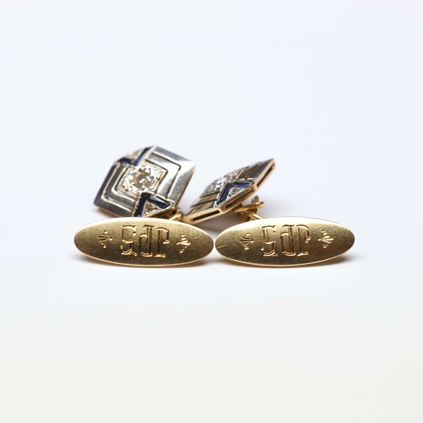 Hexagonal Diamonds & Sapphires Cufflinks