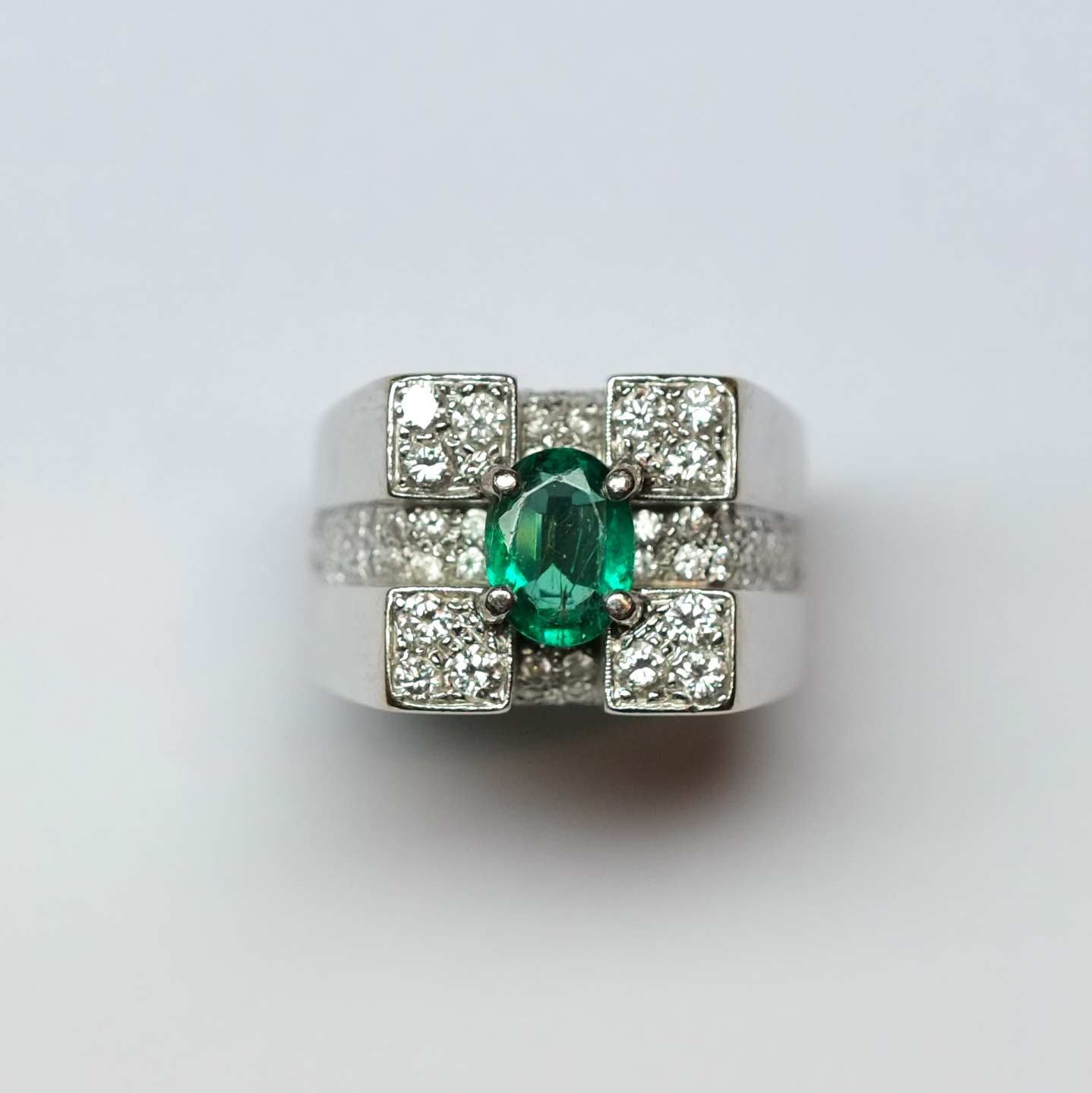 Geometric Cocktail Ring with Emeralds & Diamonds