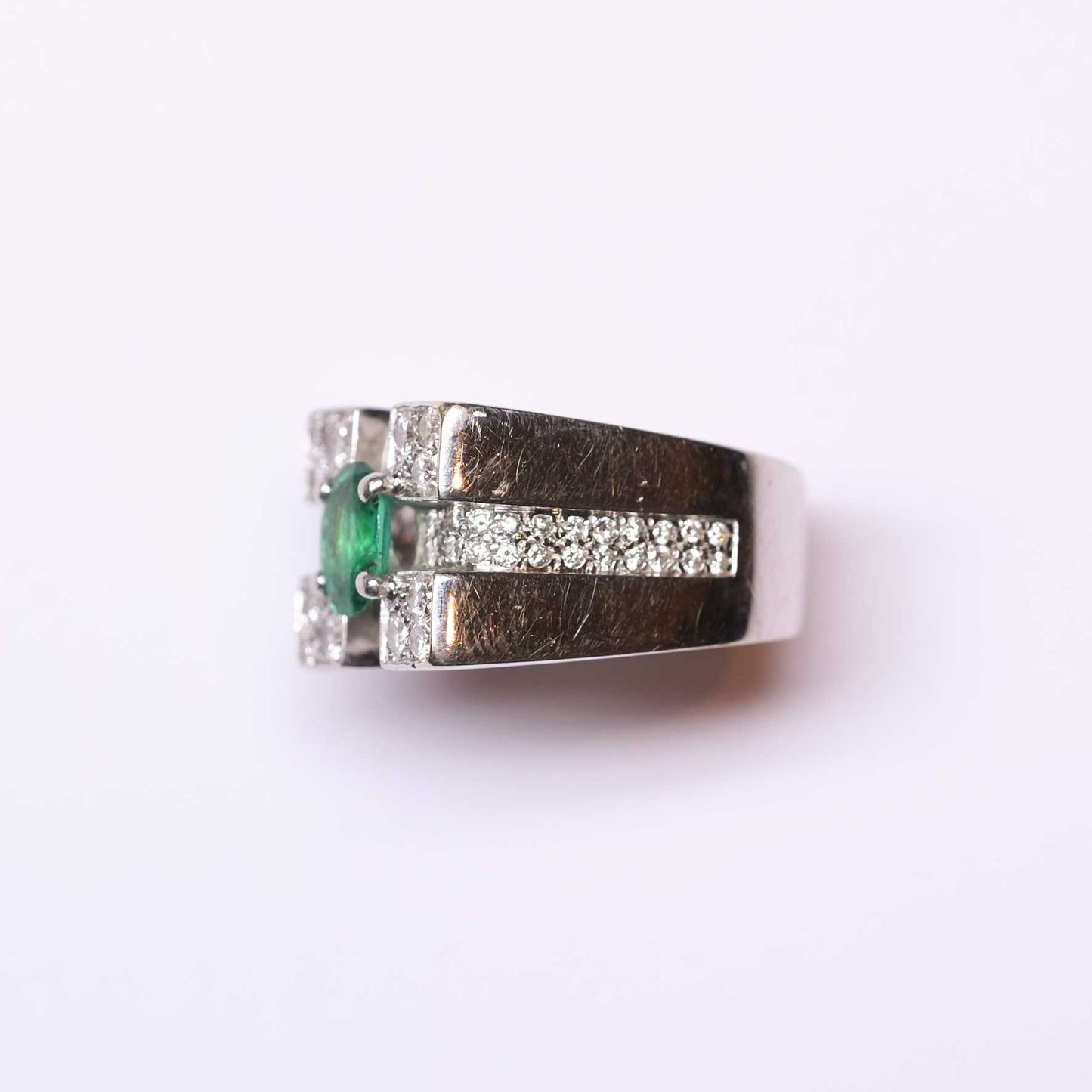 Geometric Cocktail Ring with Emeralds & Diamonds
