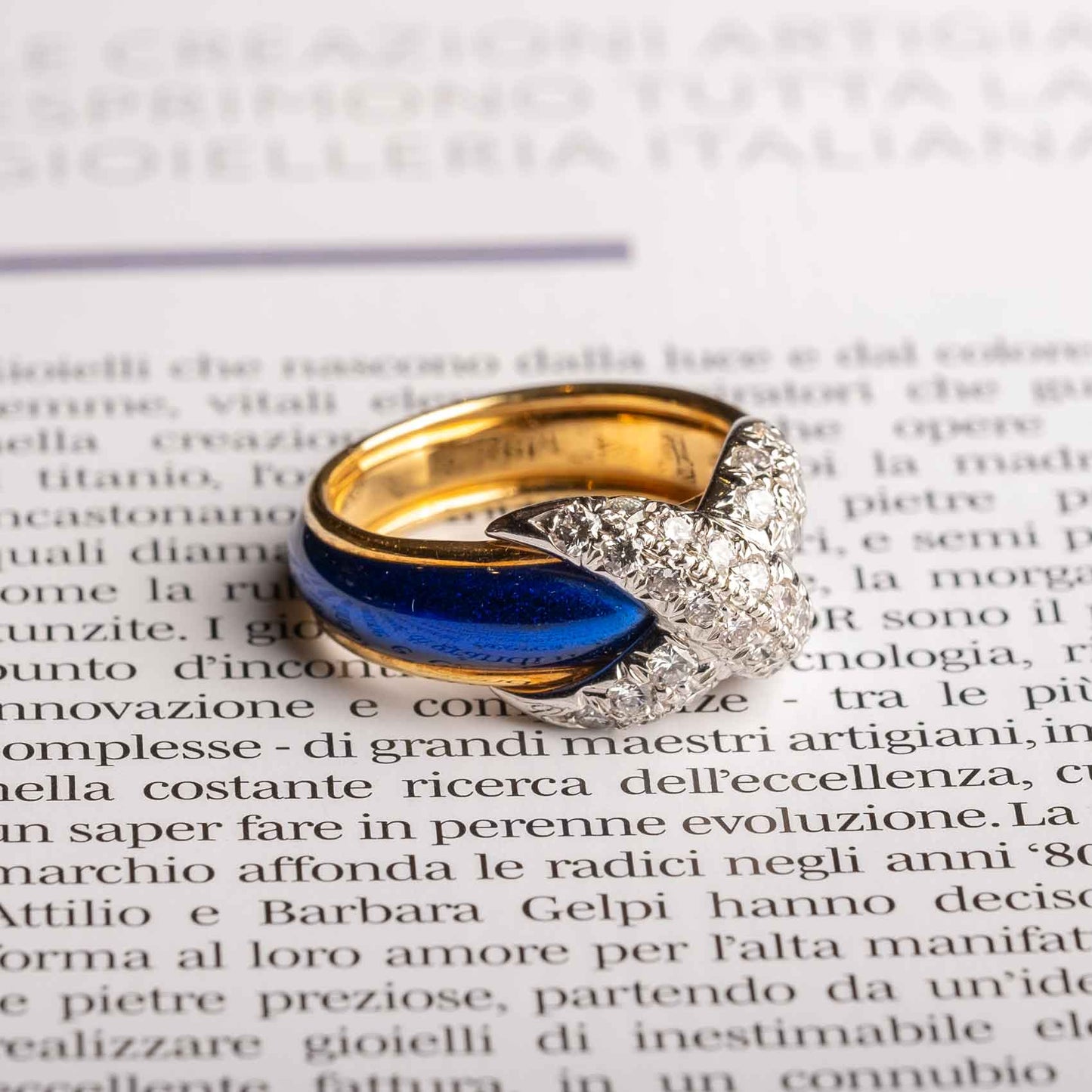 Tiffany&Co. Schlumberger Ring in 18ct Gold, Platinum and Blue Enamel with Diamonds – 1970s Vintage