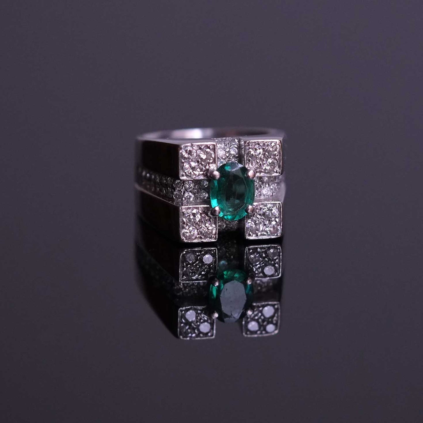 Geometric Cocktail Ring with Emeralds & Diamonds