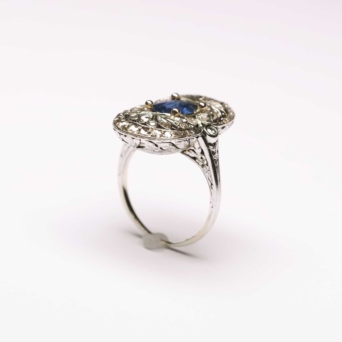 Art Deco Ring with Oval Sapphire & Diamonds
