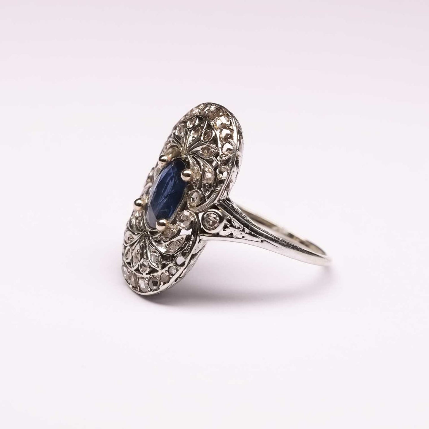 Art Deco Ring with Oval Sapphire & Diamonds