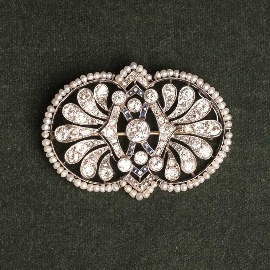 Art Deco Pearl & Sapphire Brooch