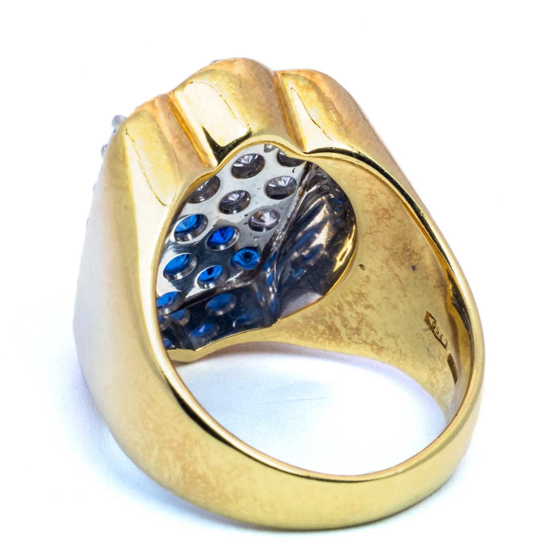 Shield Ring in Gold Sapphires & Diamonds