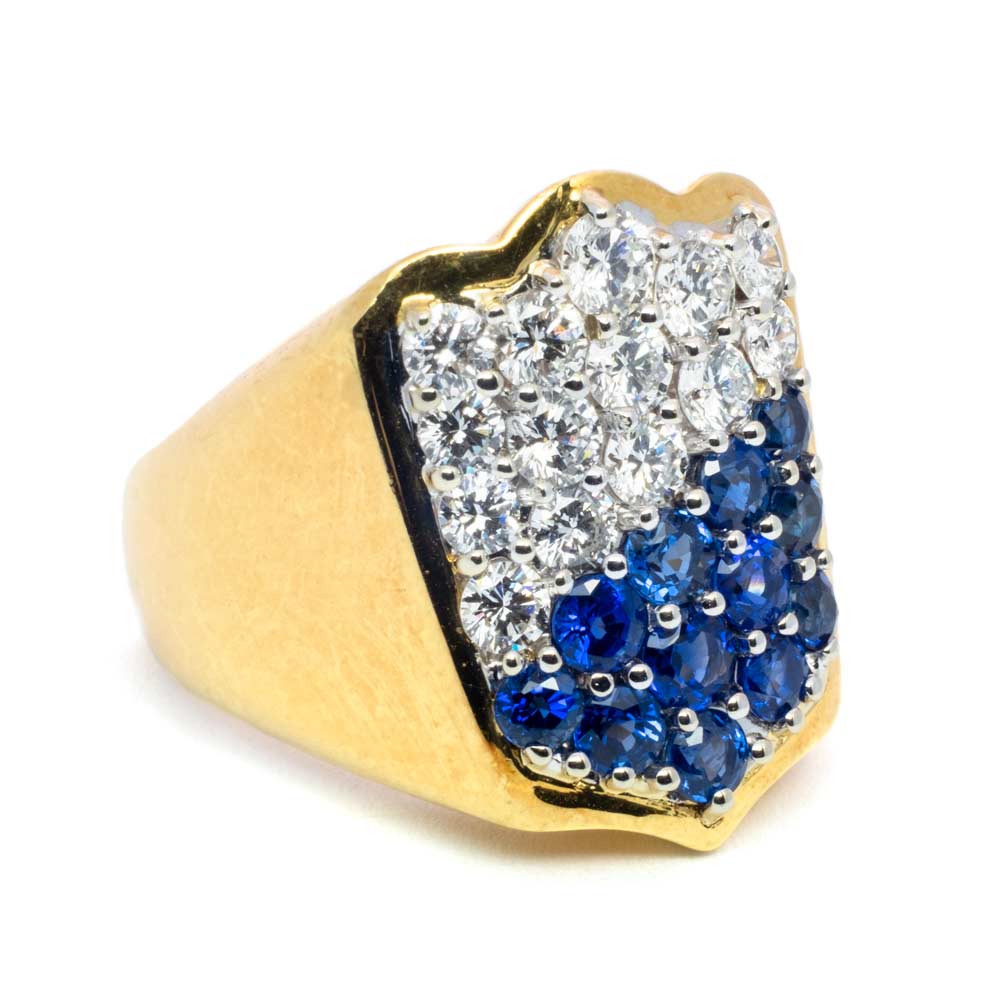 Shield Ring in Gold Sapphires & Diamonds