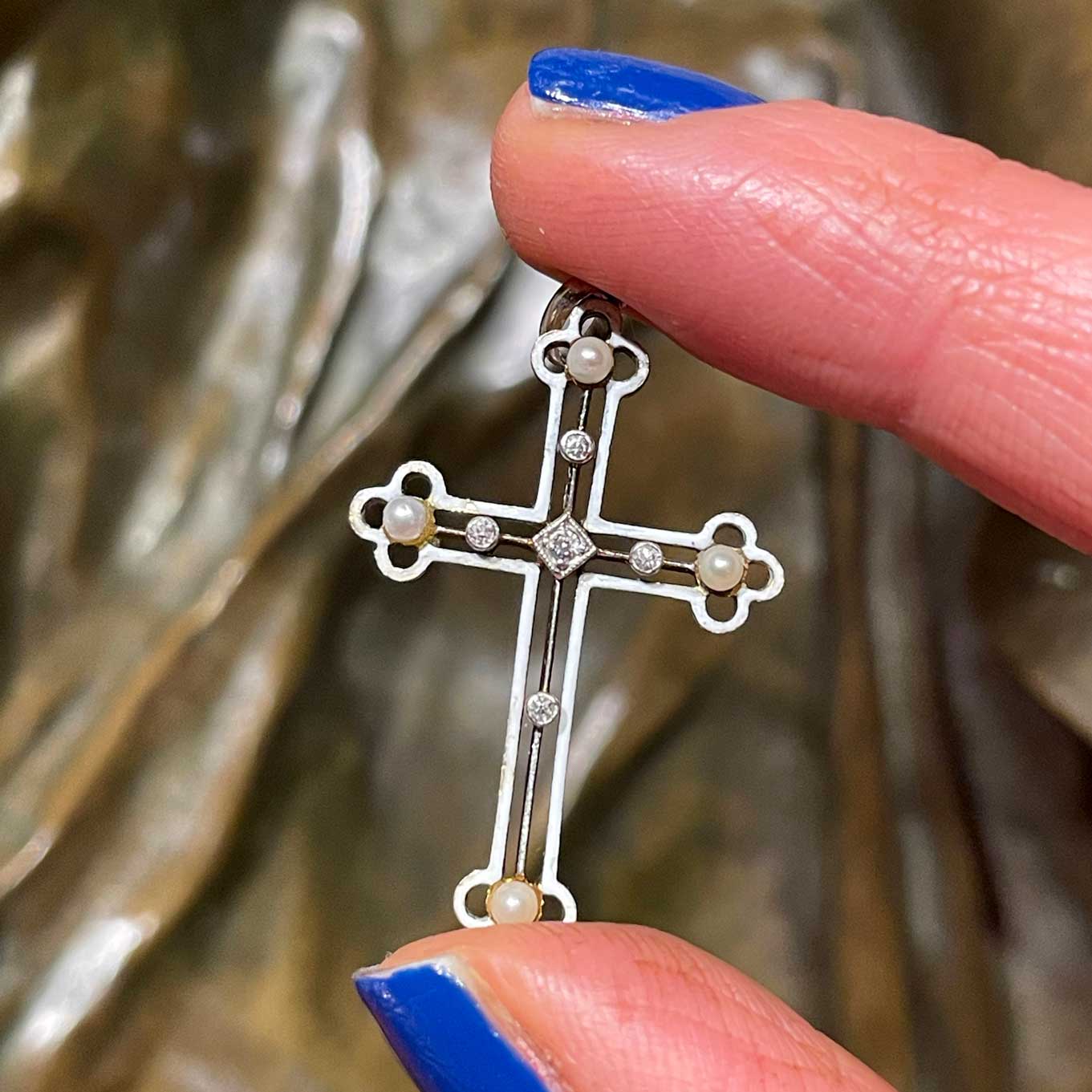Antique Enamel Cross Pendant