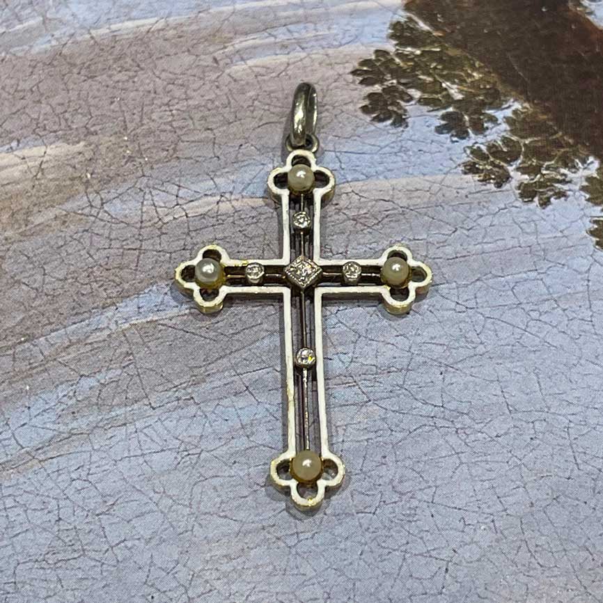 Antique Enamel Cross Pendant