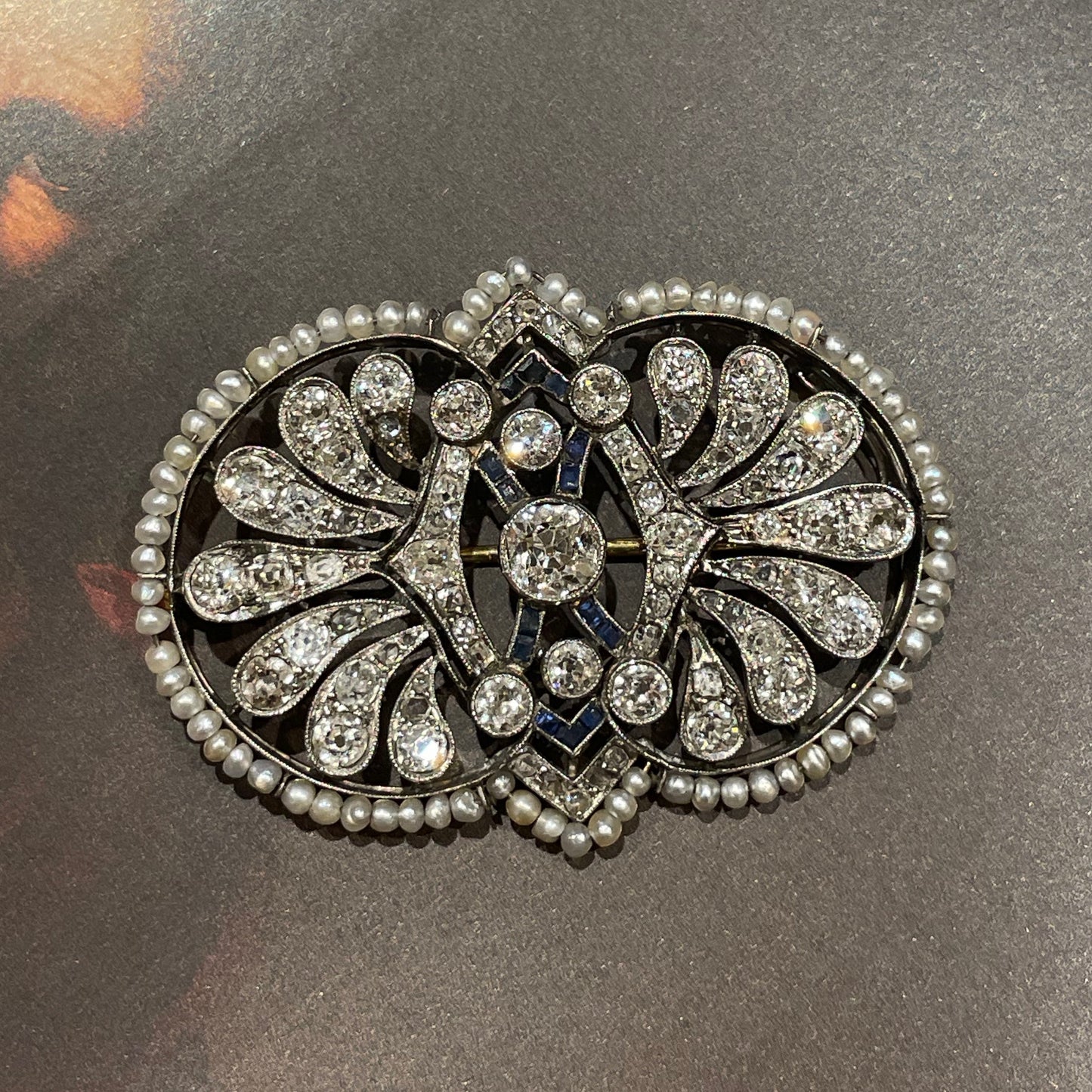 Art Deco Pearl & Sapphire Brooch