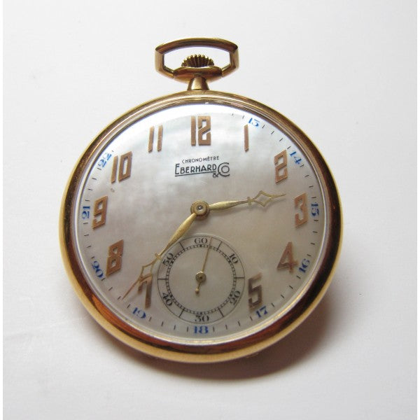Eberhard & Co. Pocket Watch in 18ct Gold with Rare Mother-of-Pearl Dial – Art Déco, 1930