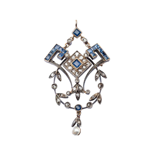 Art Deco Pendant Sapphires & Diamonds