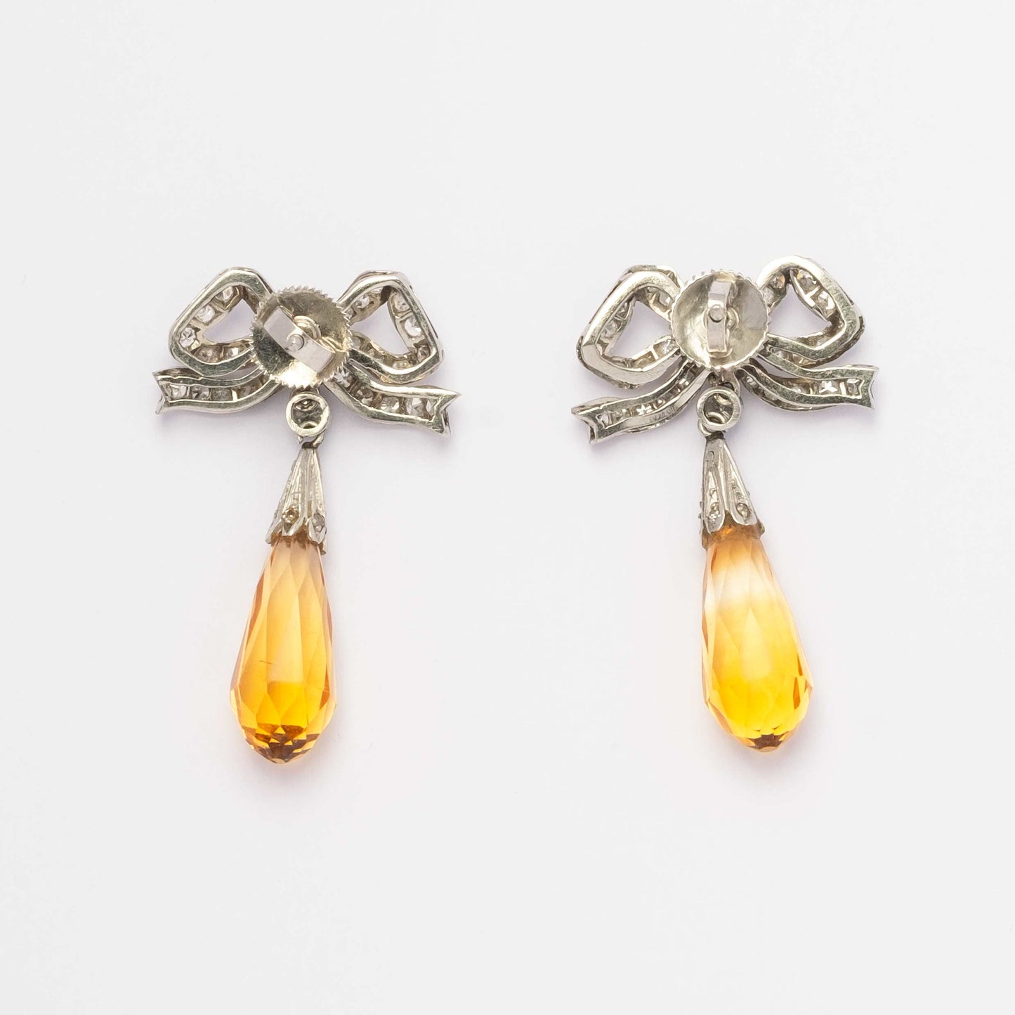 Diamond bow earrings with citrine quartz