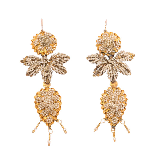 Antique earrings with micropearls Naples 19th Century