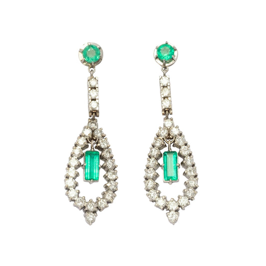 Pendant earrings with emeralds and diamonds