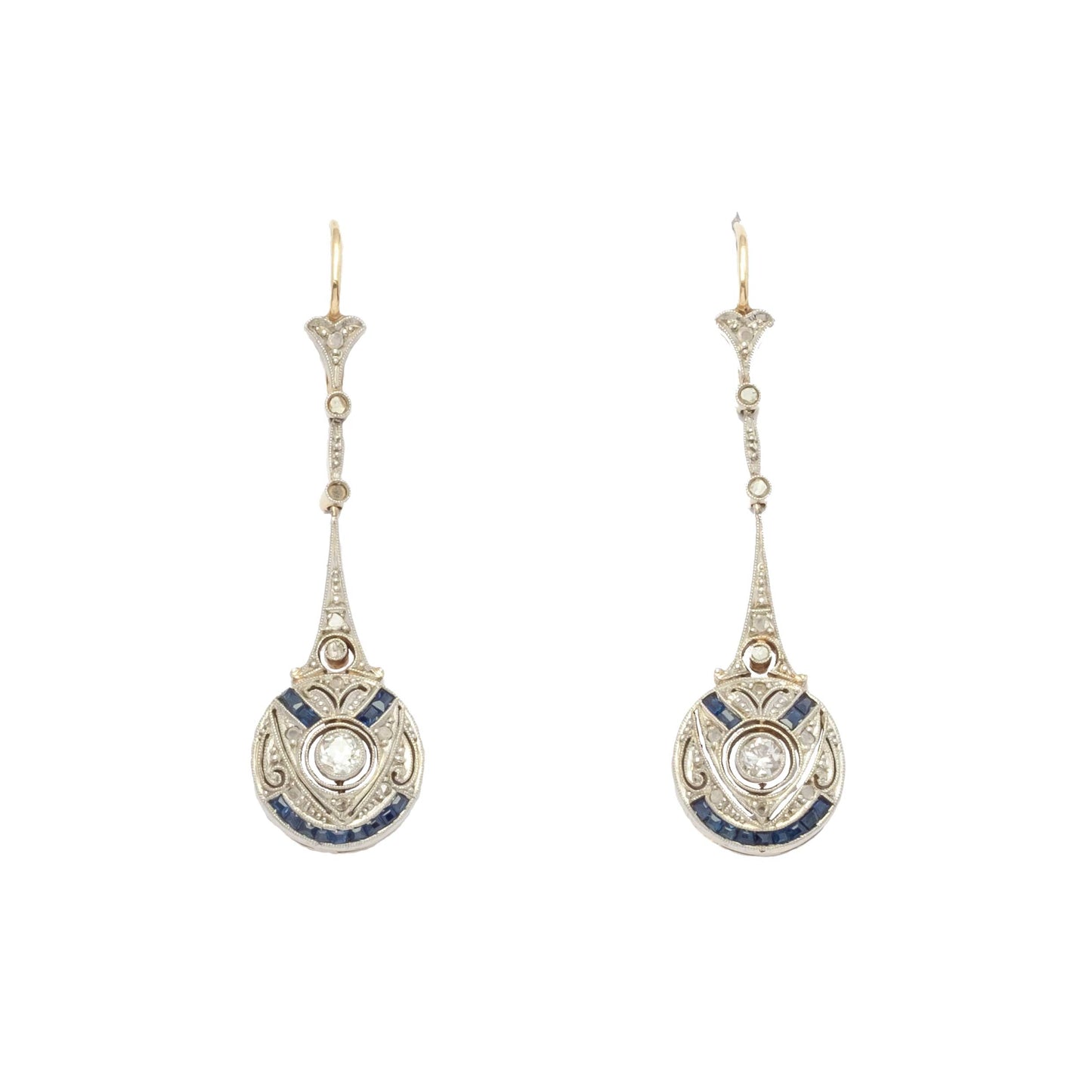 Sapphire and diamonds deco earrings