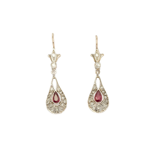 Deco period ruby and diamond earrings