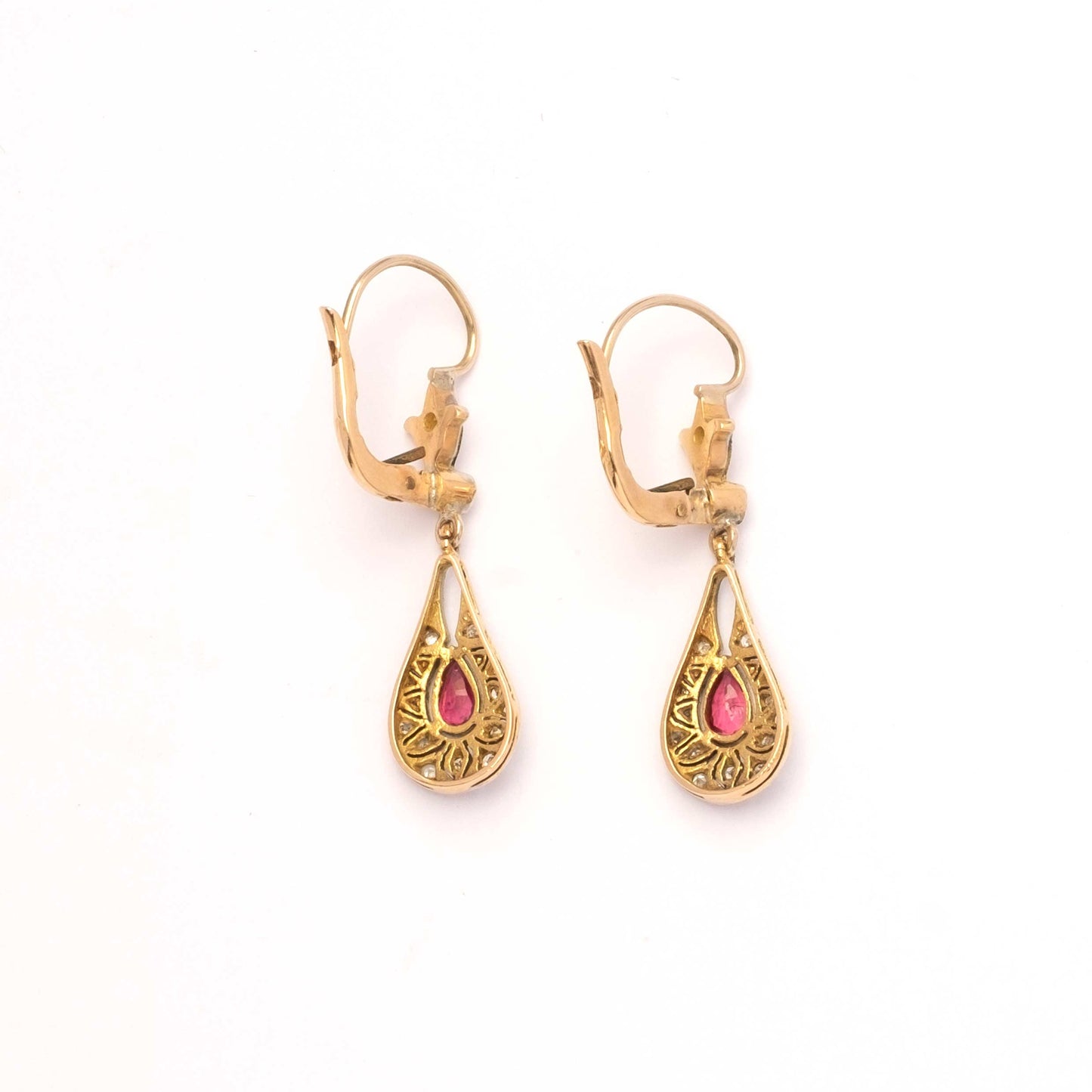 Deco period ruby and diamond earrings