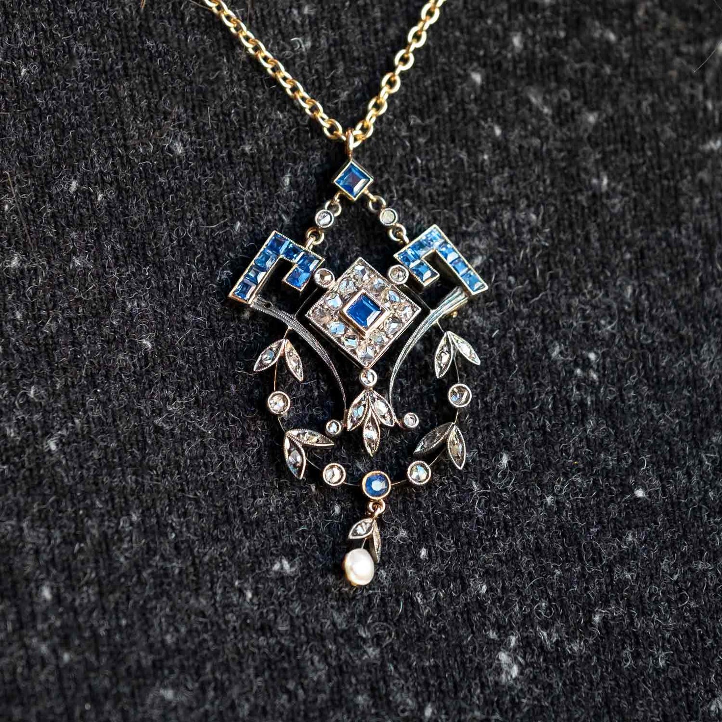 Art Deco Pendant Sapphires & Diamonds